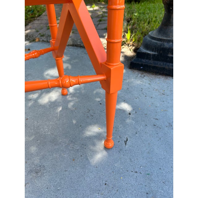 Wood 1970s High-Gloss Electric Orange Lacquered Mahogany Chinese Chippendale Magazine Stand. For Sale - Image 7 of 11