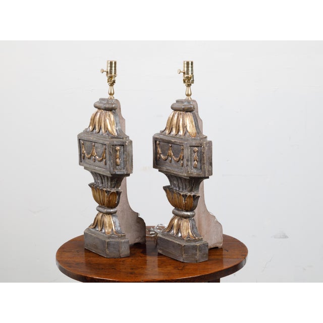 Wood French 18th Century Carved and Gilded Fragments Made into Table Lamps - Pair For Sale - Image 7 of 10