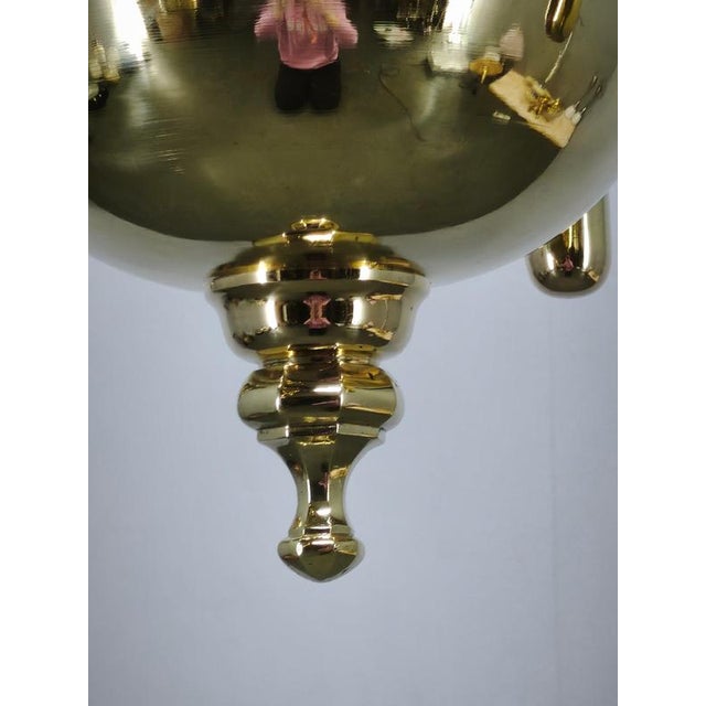 Metal Vintage Czech Art Deco Brass and Opaline Glass Globe Pendant Light, 1920s For Sale - Image 7 of 15