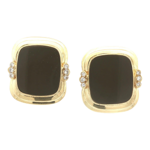 Late 20th Century Pair of Gold and Onyx Earrings With Diamond Accents