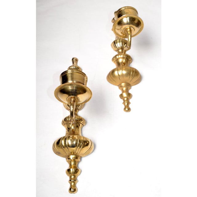 1970s Solid Cast Bronze Candle Sconces, Non Electrified Wall Lights - Pair For Sale - Image 11 of 12