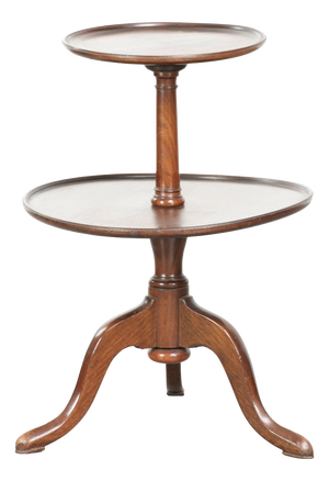 Antique English Oak Etagere or Side Table with Two Round Tabletops, 19th Century