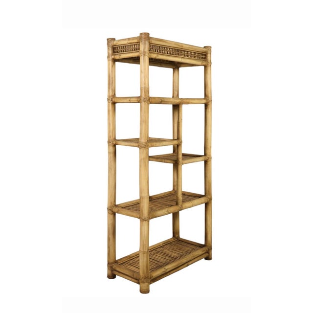 Traditional Vintage Mid-Century Palm Beach Regency Bamboo and Rattan Etagere For Sale - Image 3 of 12