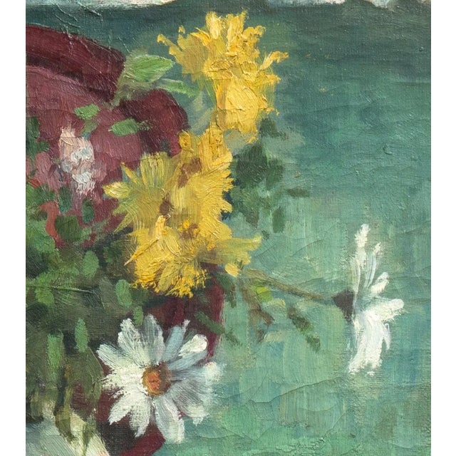 Turquoise 'Yellow and White Daisies' by Mogens Vantore, Paris, Impressionist Still Life, Circa 1925 For Sale - Image 8 of 11