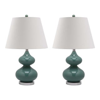 24 Inch H Double Gourd Glass Table Lamp in Marine Blue - a Pair For Sale