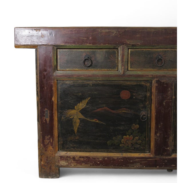 Hand Painted 98" Inch Long Asian Buffet Sideboard For Sale - Image 4 of 11