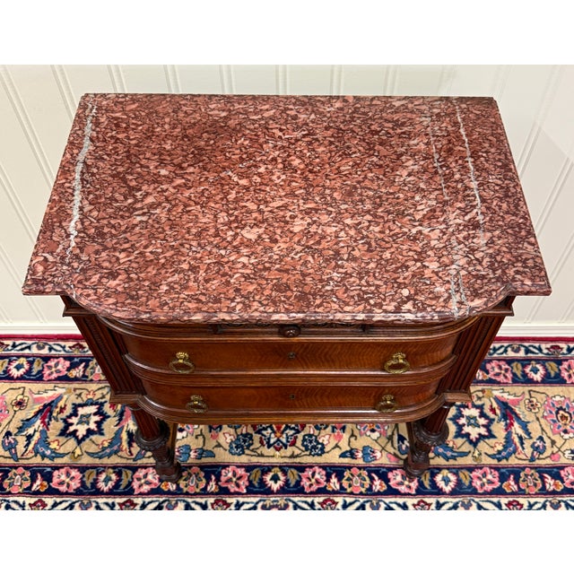 Antique French Louis XVI Style Marble Top Chest Side End Table Walnut c.1920s-30 For Sale In Dallas - Image 6 of 18