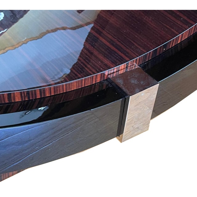 Art Deco Dining Table in Makassar Ebony and Black Lacquer with Gondola Base, 1930 For Sale - Image 3 of 18