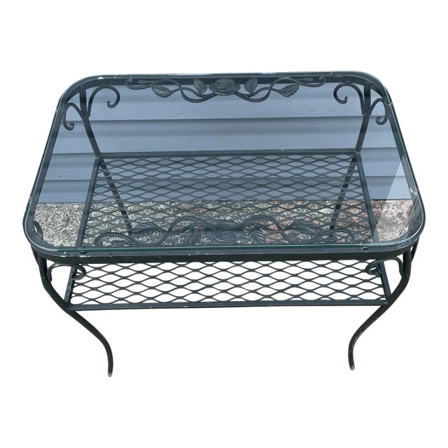 Vintage Wrought Iron Outdoor Patio Table For Sale