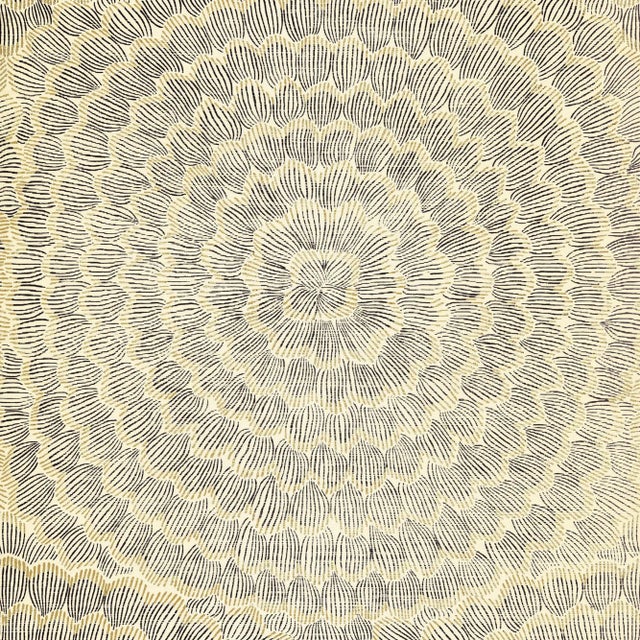 Schumacher Sample - Schumacher X Celerie Kemble Feather Bloom Sisal Wallpaper in Onyx & Gold For Sale - Image 4 of 5