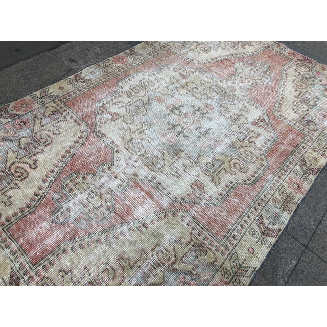 Textile 1960s Vintage Turkish Oushak Rug - 4′2″ × 6′8″ For Sale - Image 7 of 9