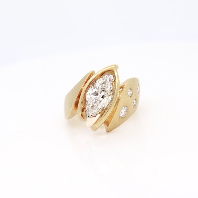 Modernist 18k Gold & 2.22 CTW Marquise Brilliant Cut Diamond Signet Style Ring For Sale - Image 9 of 12