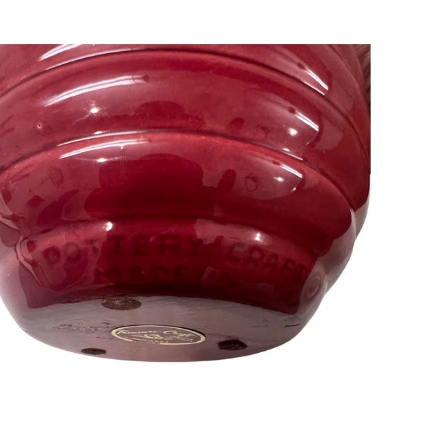 Vintage Postmodern 1980s Burgundy Ribbed Bee Hive Ceramic Vase Art Deco Pottery Craft Treasure For Sale In Palm Springs - Image 6 of 10