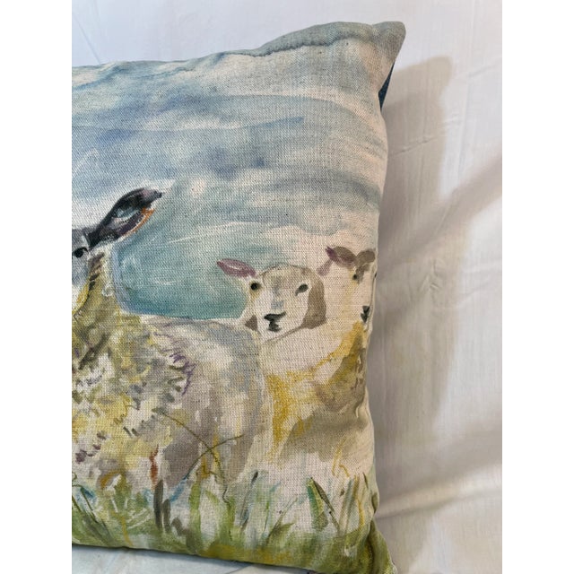 Cream 16" Square Decorative Toss Pillow Embellished With a Group of Inquisitive Sheep - Made in the U K For Sale - Image 8 of 12