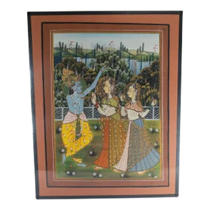 20th Century Indian Painting on Silk of Hindu Figures