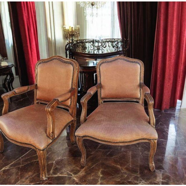 French Classic Pair of Louis XV Style Armchairs For Sale - Image 3 of 9
