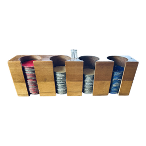 Rare Walnut Poker Chip Caddy With Chips