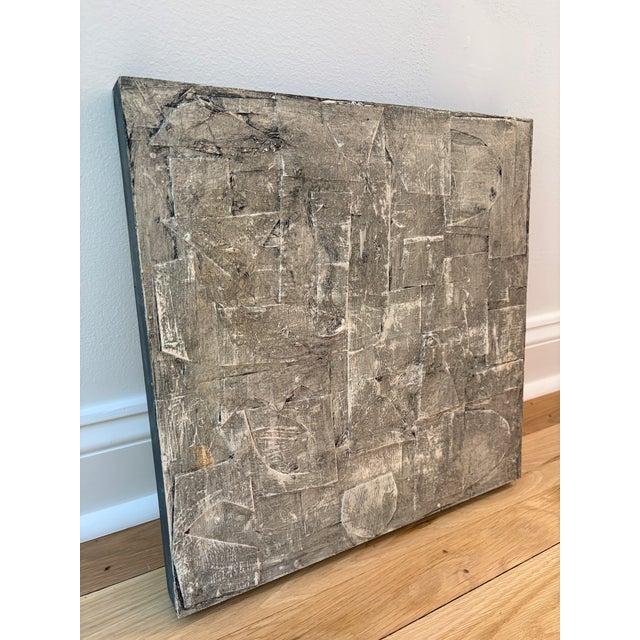 Acrylic with mixed media collage on cradled wood panel, 16 x 16 x 1.5. Edges painted black, back wired, ready to hang....
