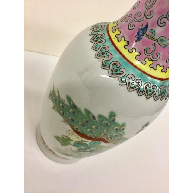 Antique Chinese Hand Painted Peacock Vase For Sale - Image 4 of 11