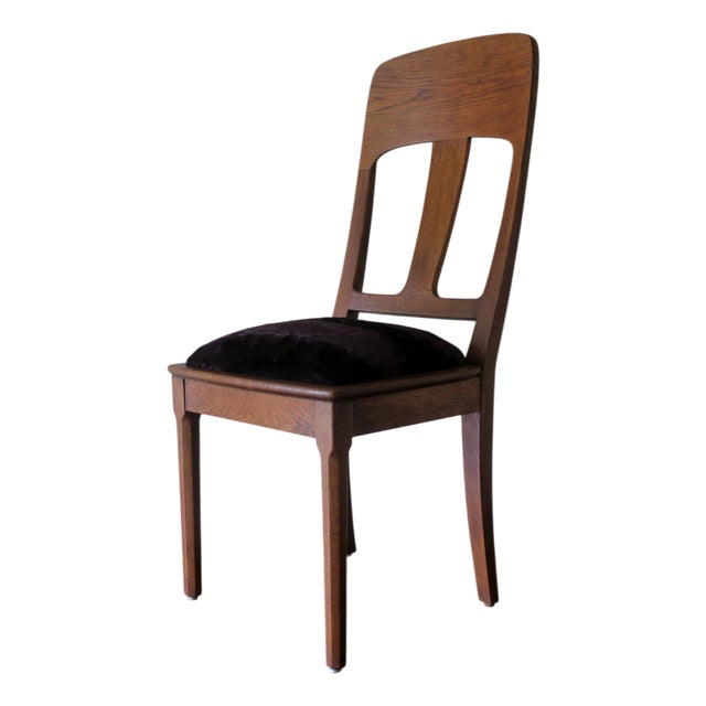 Art Nouveau Side Chair in Oak and Royal Purple Velvet, 1900s For Sale