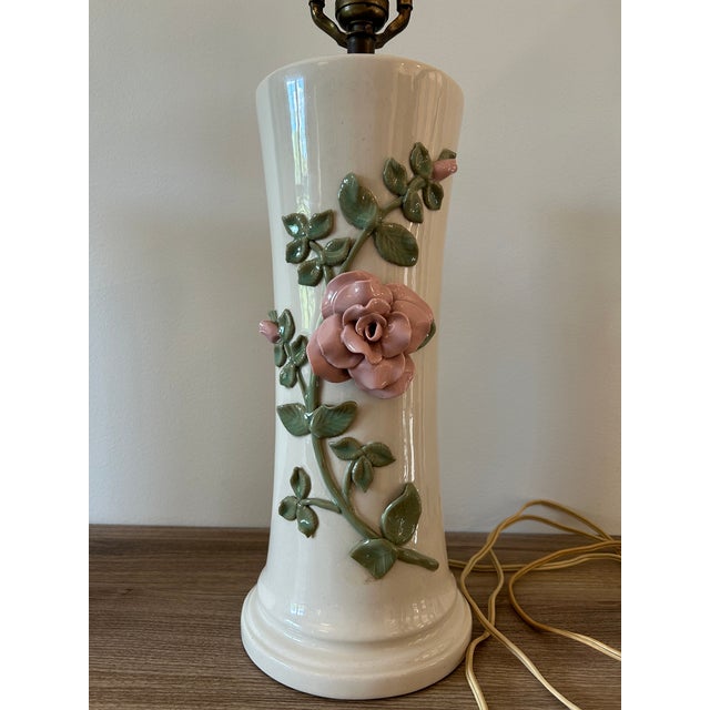 Off-white Pair of 1960s Marbro Pink Roses Lamps For Sale - Image 8 of 12