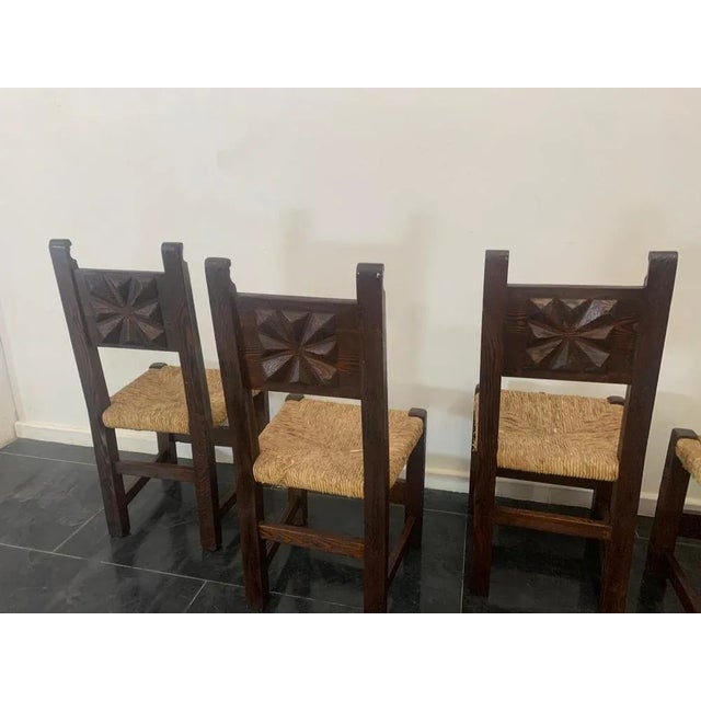 Brutalist Dining Chairs in Sculpted Oak, 1950s, Set of 5 For Sale - Image 10 of 12