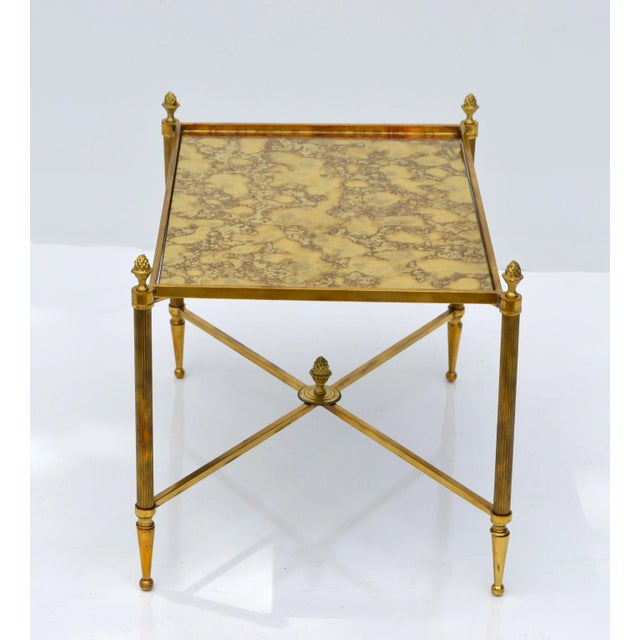 French Maison Bagués Rectangular Side Table Cross Base Cloudy Mirror Top Neoclassical For Sale - Image 3 of 13