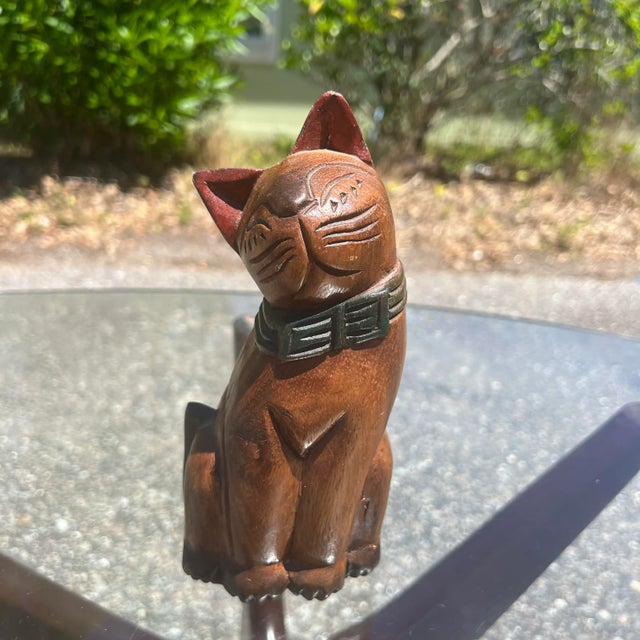 Vintage Hand-Carved and Painted Wooden Folk Art Cat Figure For Sale - Image 10 of 10