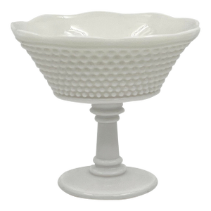 Vintage Westmoreland American Hobnail Milk Glass Compote With Scalloped Edge