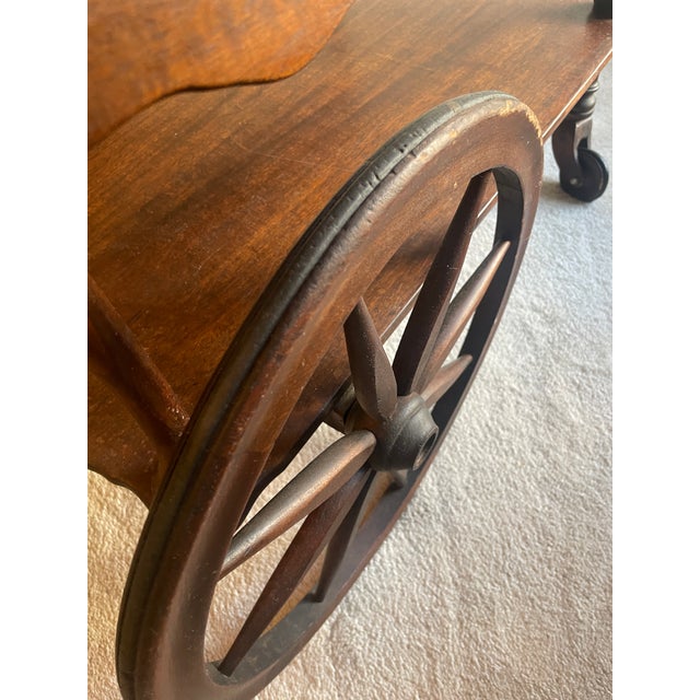 George Hepplewhite Antique Mahogany Butler’s Cart - Glass Serving Tray Top - Drop Leaf Sides For Sale - Image 4 of 7