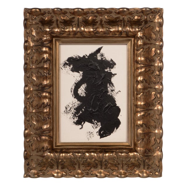 Original Black And White Abstract Painting With Ornate Frame