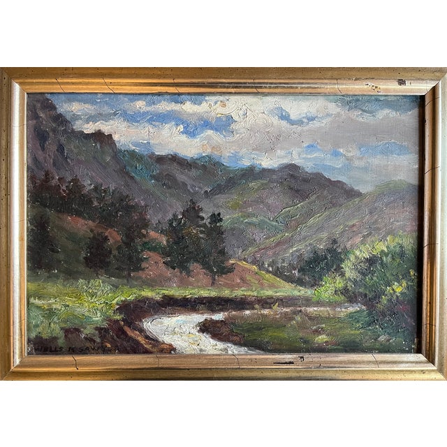 Wells Moses Sawyer (American 1863 - 1960) Colorado Rocky Mountain landscape oil painting. Measure 15 3/4" x 11 3/4"...