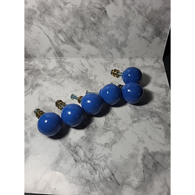 Fun, whimsical spherical blue glazed pottery drawer or cabinet pulls. Excellent condition and great heavyweight hand feel.