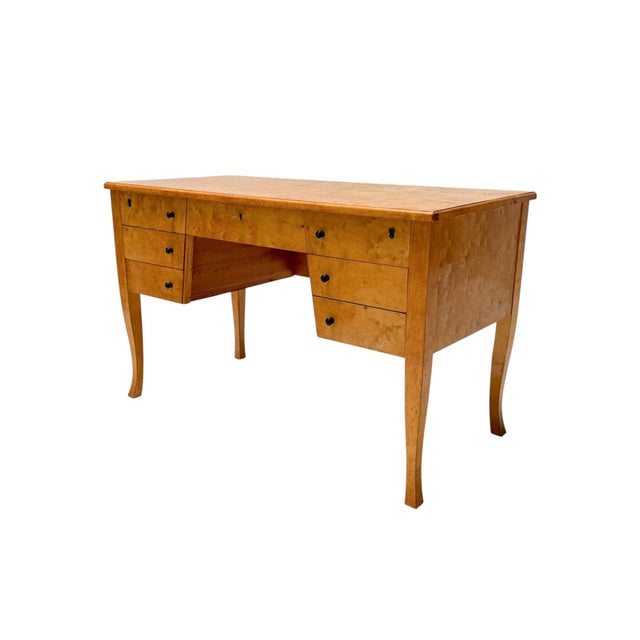 Art Deco Swedish Desk in Birdseye Maple, 1940s For Sale - Image 6 of 14