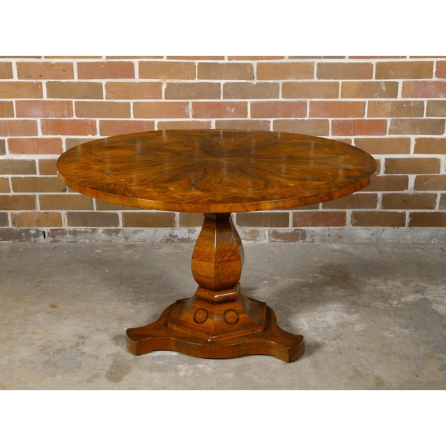 19th Century Biedermeier 19th Century Flamed Walnut Pedestal Table with Radiating Motif For Sale - Image 5 of 12