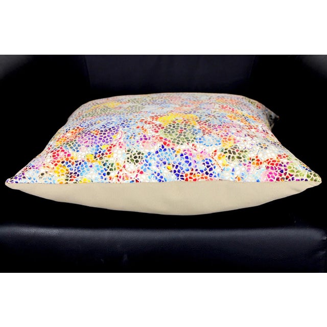 Floral Mosaic Genuine Leather Pillow For Sale - Image 4 of 13