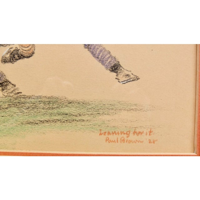 Traditional "Leaning for It" 1925 Conte Crayon & Gouache by Paul Brown For Sale - Image 3 of 9