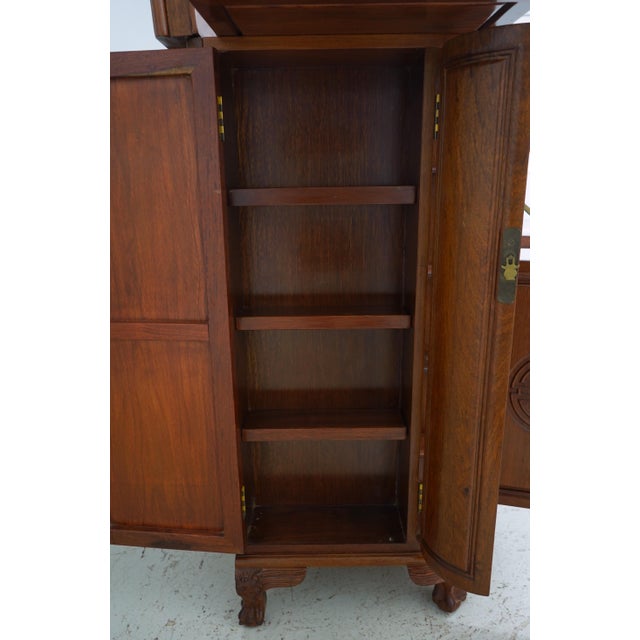 Wood Vintage Chinese Teak Carved Bar Cabinet For Sale - Image 7 of 12