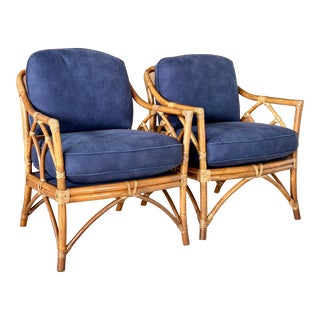 Vintage Organic Modern Restored Rattan Cathedral Back Lounge Chairs by McGuire-Pair For Sale