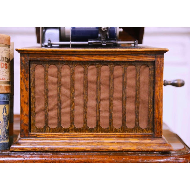 Early 20th Century Edison Oak Cylinder Phonograph With Blue Amberol Records For Sale - Image 11 of 13