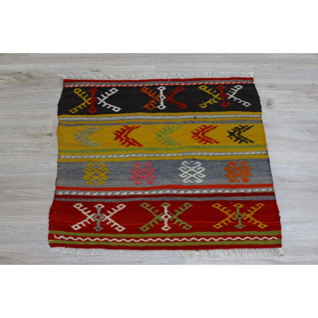 1960s Tribal Turkish Embroidered Flatweave Colorful Kilim Rug For Sale - Image 11 of 11