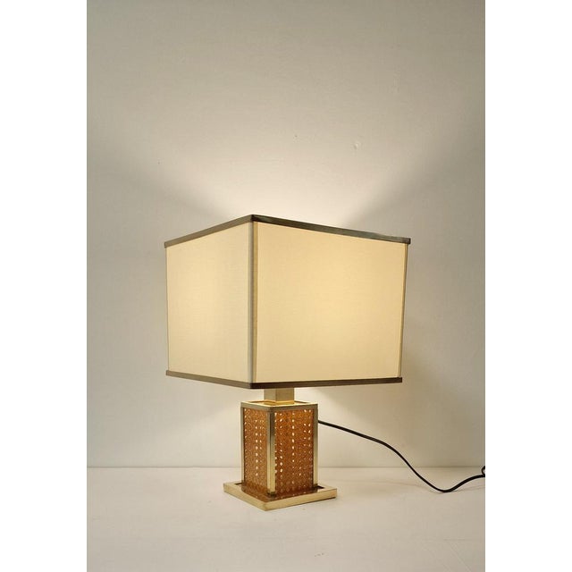 Italian Acrylic Glass, Wicker and Brass Table Lamp from Christian Dior, 1970s For Sale - Image 11 of 11