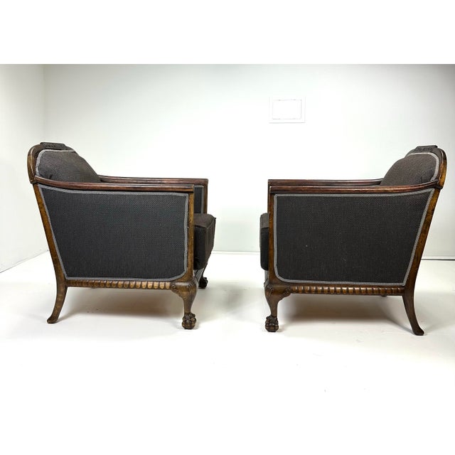 Pair of Swedish Lounge Chairs by G. H. Wrange. 1930’s. Carved Mahogany.