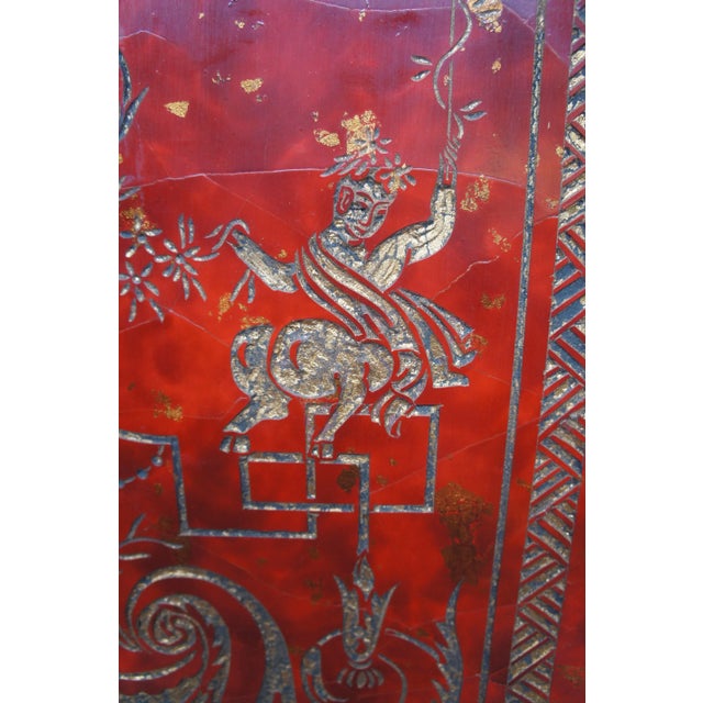 Mid 20th Century Mid 20th Century French Neoclassical Style Red Lacquer Wall Hanging Panels Gold Urns & Figures - Set of 2 For Sale - Image 5 of 12