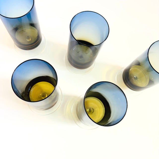 Mid Century Bluerina Footed Tumblers by Denby - Set of 5 For Sale In San Francisco - Image 6 of 11