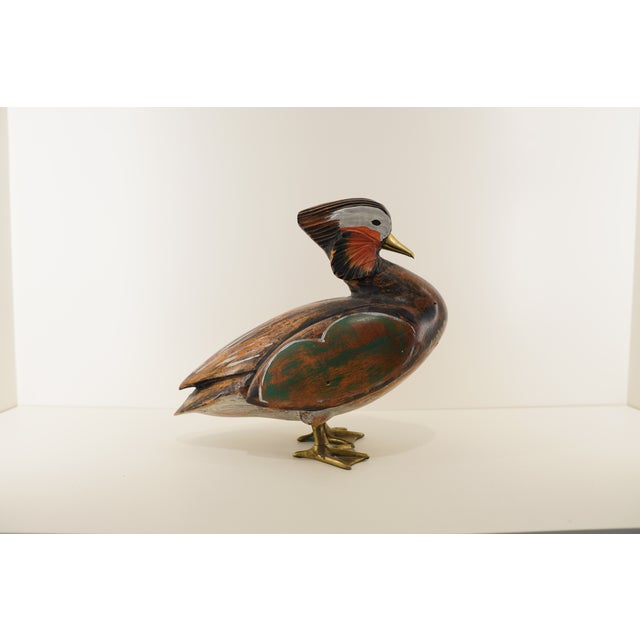 1960s Standing Hand-Painted Wooden Bird Decorative Sculpture For Sale - Image 4 of 16