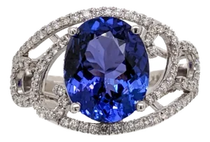 Statement 5.4ct Tanzanite Ring W Earth Mined Diamonds in Solid 14k White Gold Size 6.75