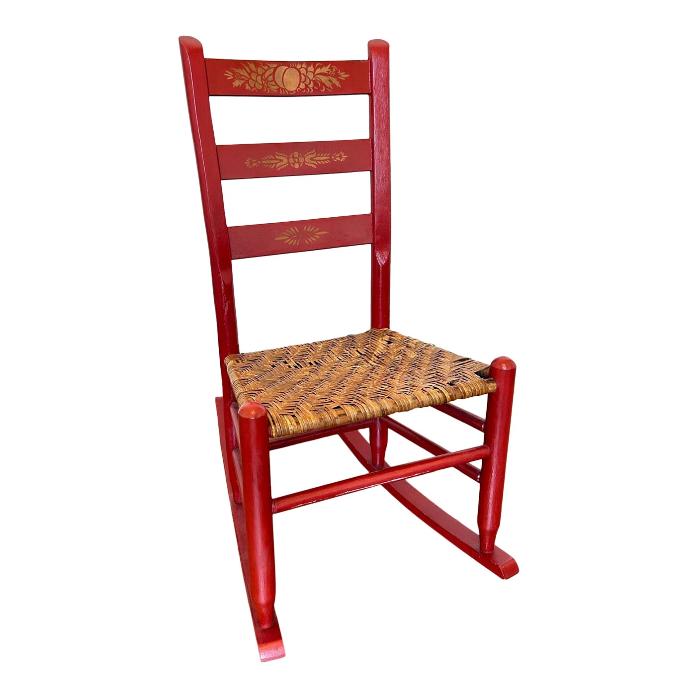Early 20th Century Red Solid Wood Ladder Back Side Rocking Chair | Chairish