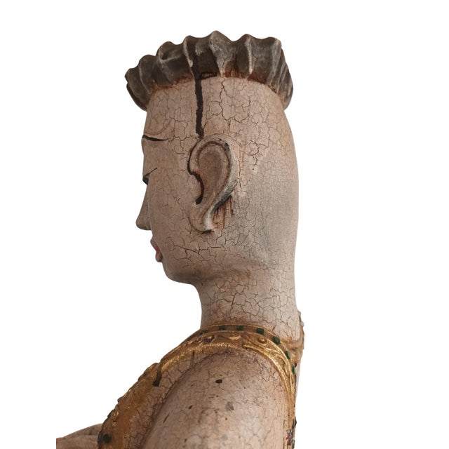 Large Vintage Buddha Monk Wooden Sculpture, 1970 For Sale - Image 18 of 18