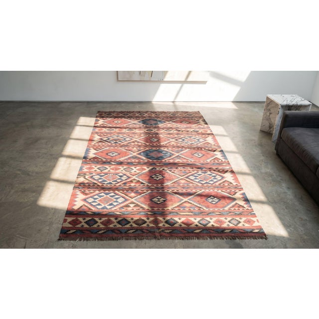 1930s Multicolor Geometric Kilim Antique Caucasian Kuba Flat-Weave Rug 5'4" X 8'8" Wool Carpet For Sale - Image 10 of 10